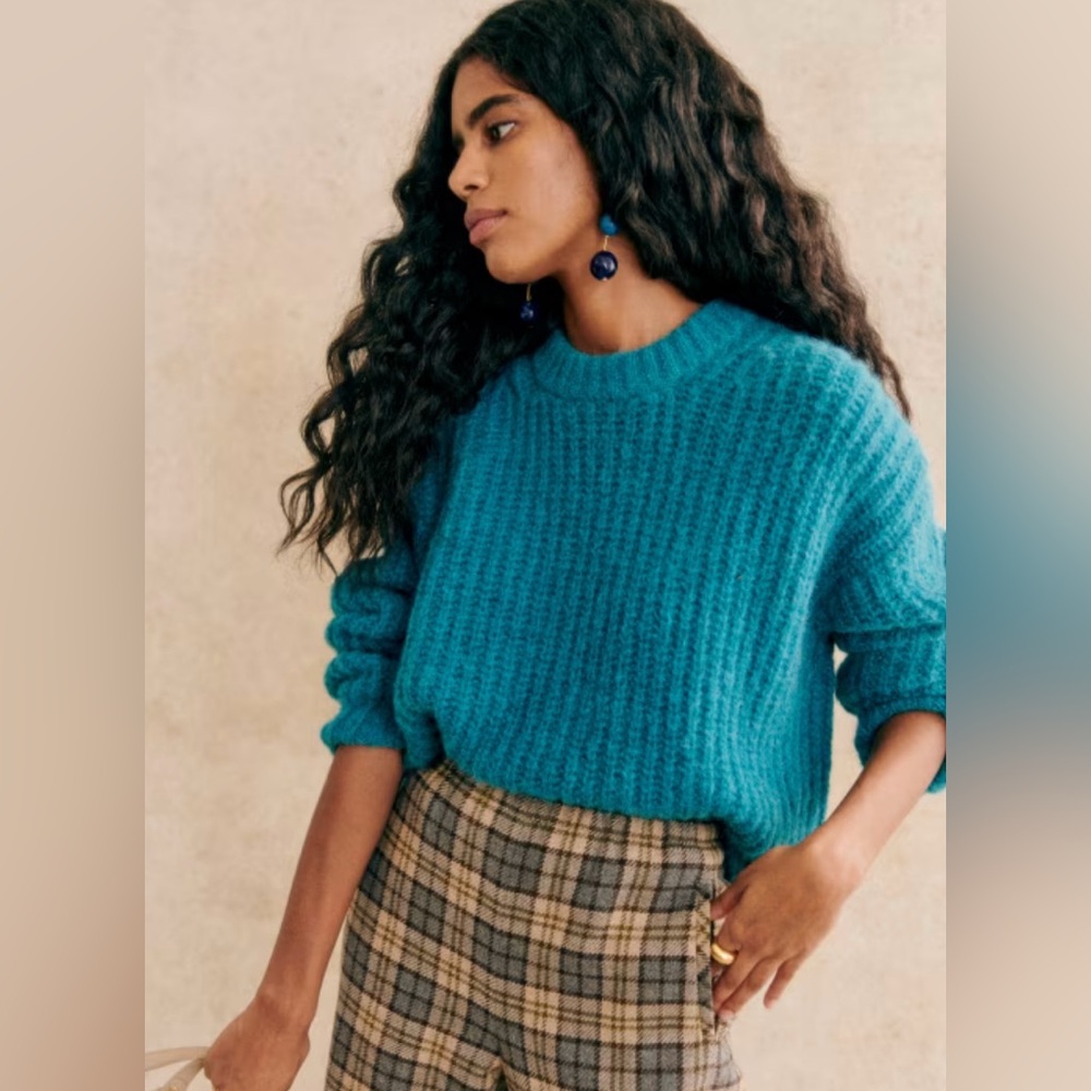 SEZANE Turquoise Blue Alpaca Wool Knit Sweater Soft Fuzzy José Jumper XXS